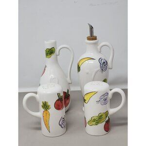 Cruets Oil & Vinegar/1Stopper Salt & Pepper Shakers Handpainted‎
